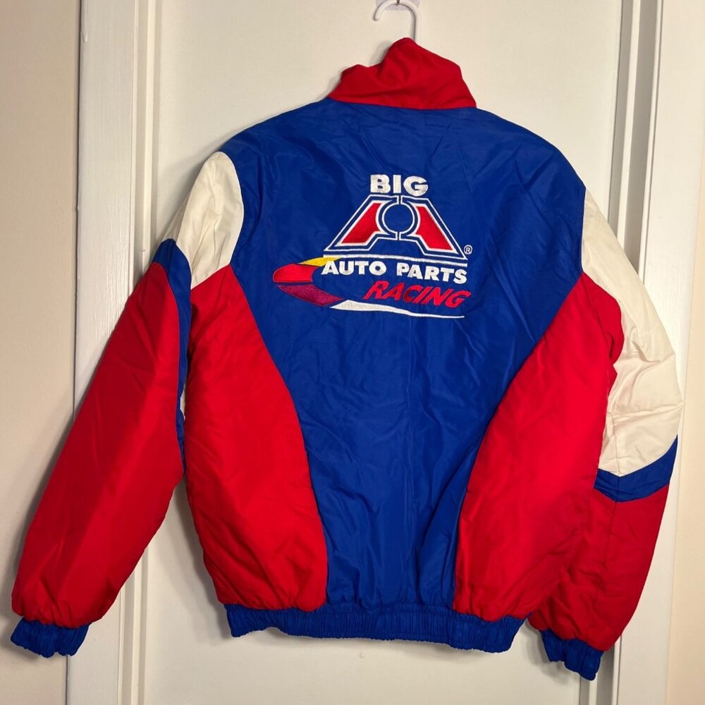 Vtg Big A Auto Parts Racing  Jacket Sz Med Reeves #96 NASCAR R/B/W 90s Jebco USA